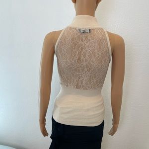 Bebe Beige keyhole lace back sleeveless top XS Y2K
